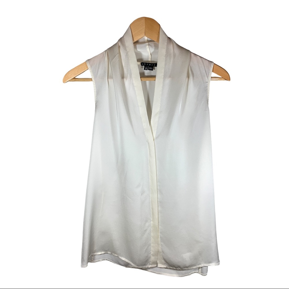 THEORY Silk Sleeveless Blouse Ivory Size Petite